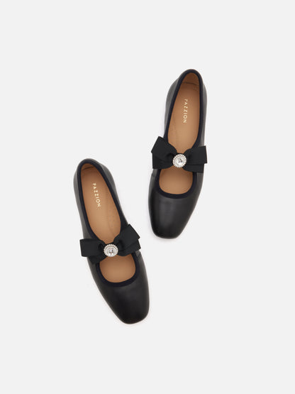 PAZZION, Camilla Diamante Bow Flats, Black