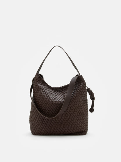 PAZZION, Cara Woven Bag, Dark Brown