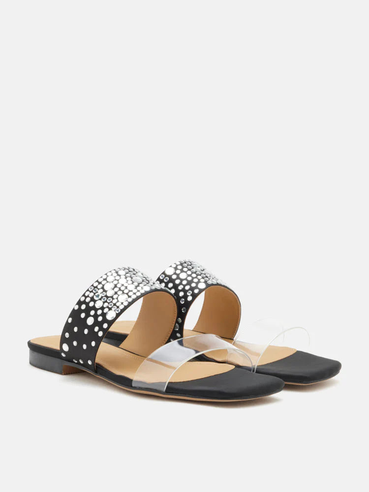 PAZZION, Carolina Crystal Embellished Slides, Black