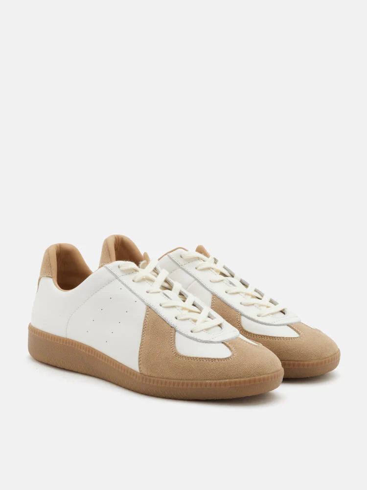 PAZZION, Caryn Lace Up Low Top Sneakers, Almond