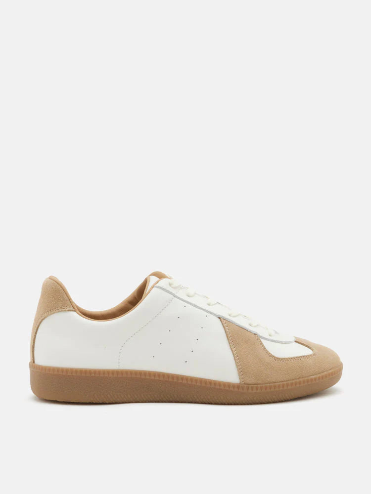 PAZZION, Caryn Lace Up Low Top Sneakers, Almond