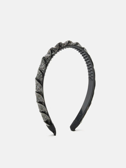 PAZZION, Casey Crystal Embellished Twisted Hair Band, Pewter