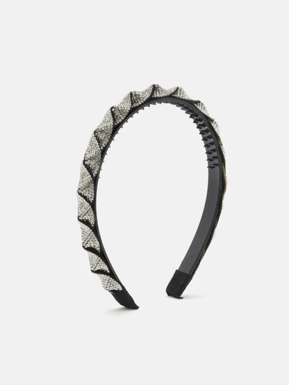 PAZZION, Casey Crystal Embellished Twisted Hair Band, Silver
