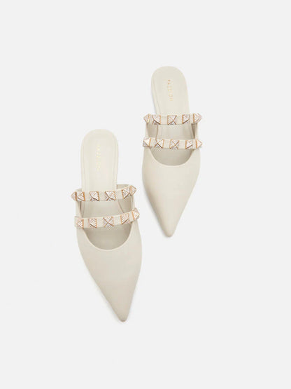 PAZZION, Caterina Studded Mules, Beige