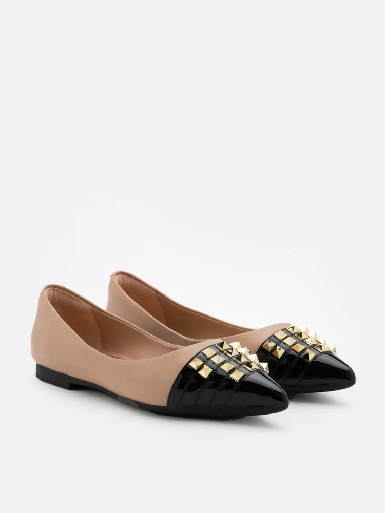 PAZZION, Catiana Studded Pointed Toe Flats, Almond