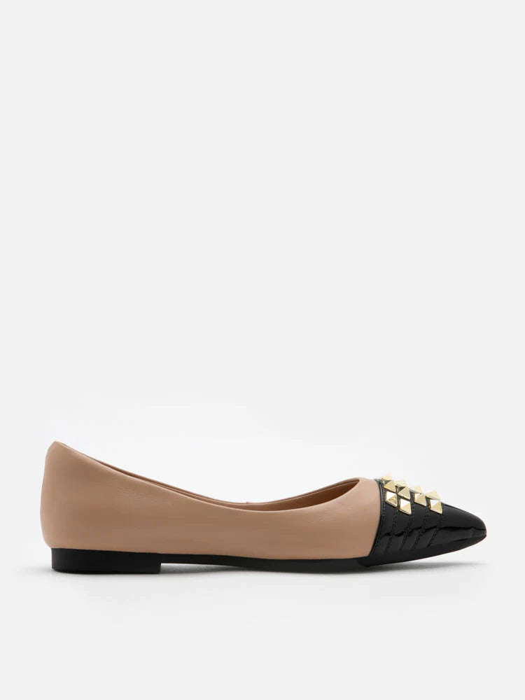 PAZZION, Catiana Studded Pointed Toe Flats, Almond