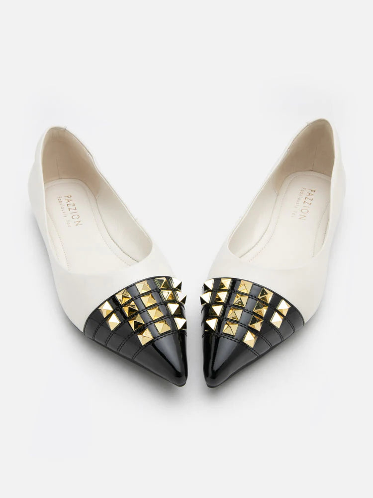 PAZZION, Catiana Studded Pointed Toe Flats, Beige