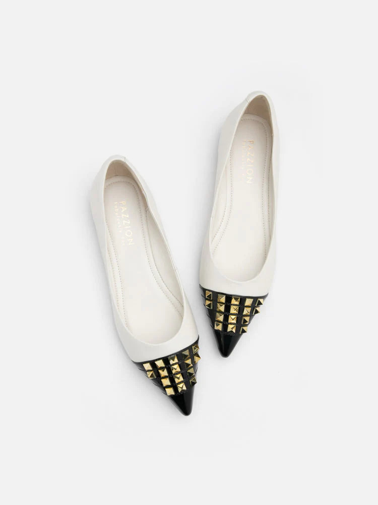 PAZZION, Catiana Studded Pointed Toe Flats, Beige