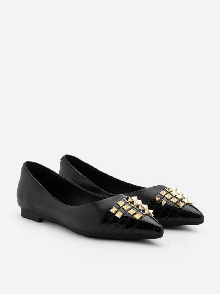 PAZZION, Catiana Studded Pointed Toe Flats, Black