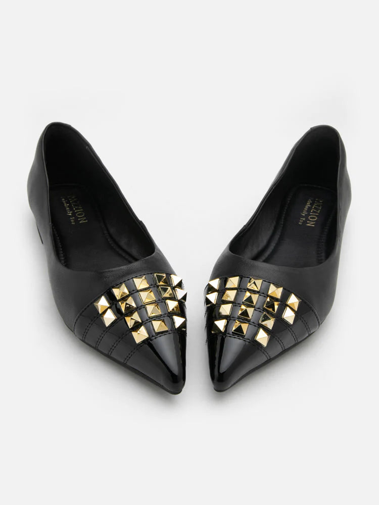 PAZZION, Catiana Studded Pointed Toe Flats, Black