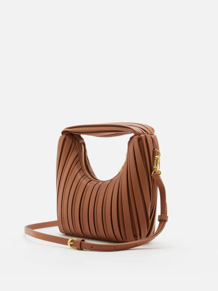 PAZZION, Celia Pleated Bag, Caramel