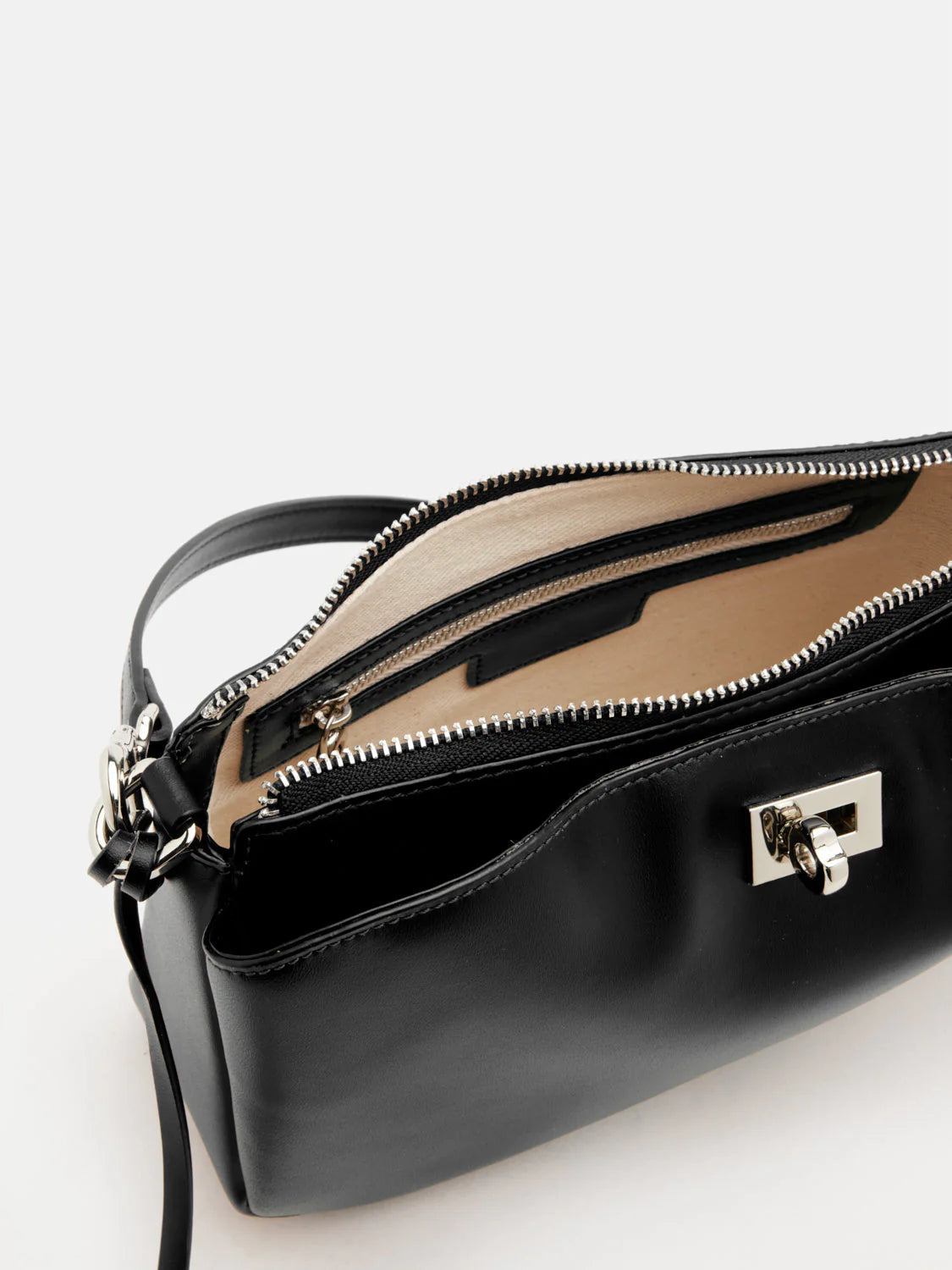 PAZZION, Ceralyn Twist Lock Shoulder Bag, Black