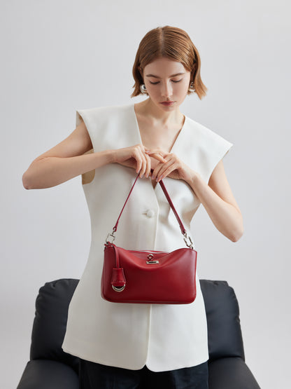 PAZZION, Ceralyn Twist Lock Shoulder Bag, Red