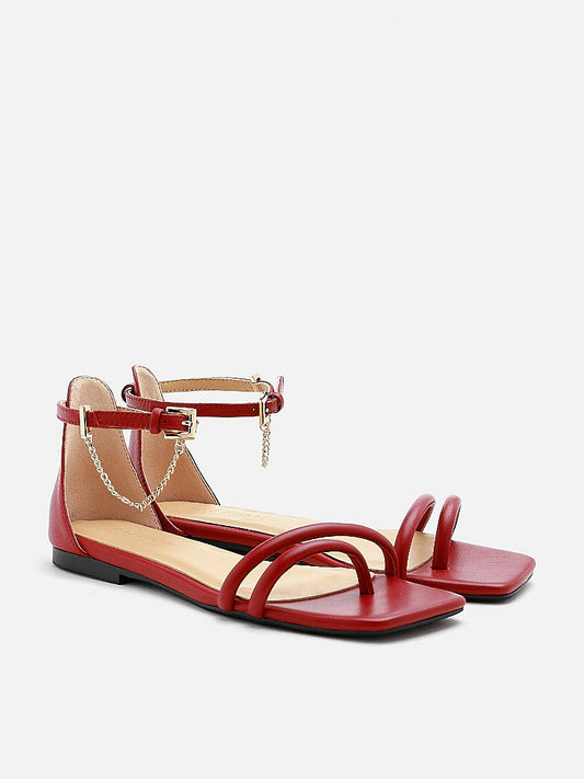 PAZZION, Chain Anklet Strappy Sandals, Wine