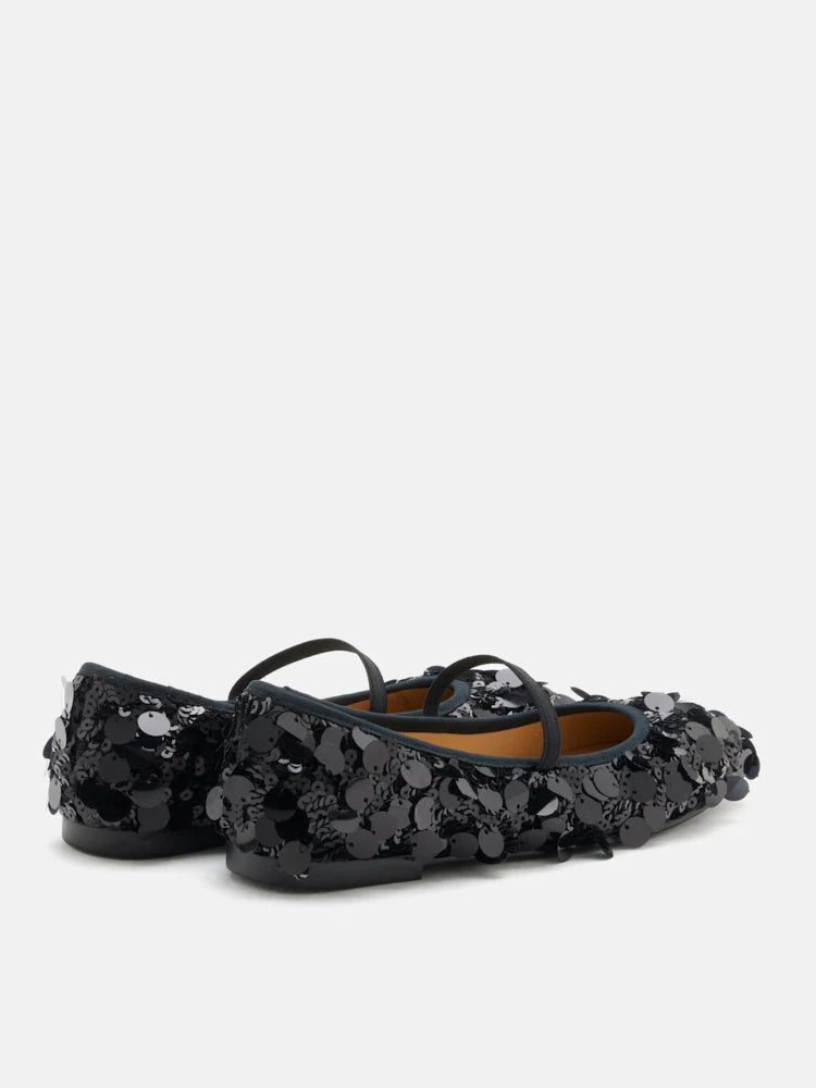 PAZZION, Christa Sequin Webbed Mary Janes, Black