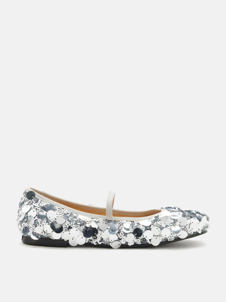 PAZZION, Christa Sequin Webbed Mary Janes, Silver