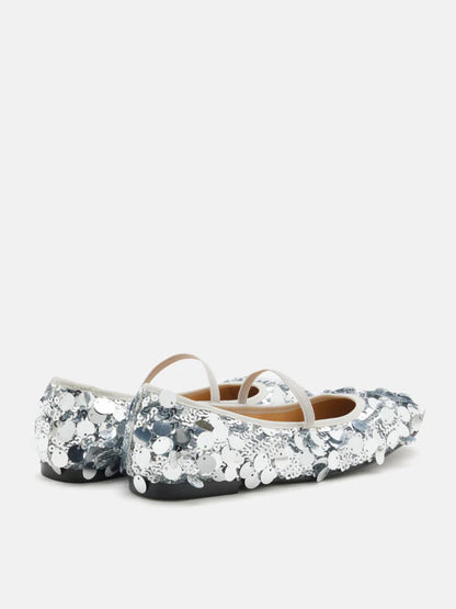 PAZZION, Christa Sequin Webbed Mary Janes, Silver