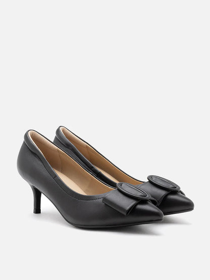 PAZZION, Clara Round Buckle Bow Pump Heels, Black