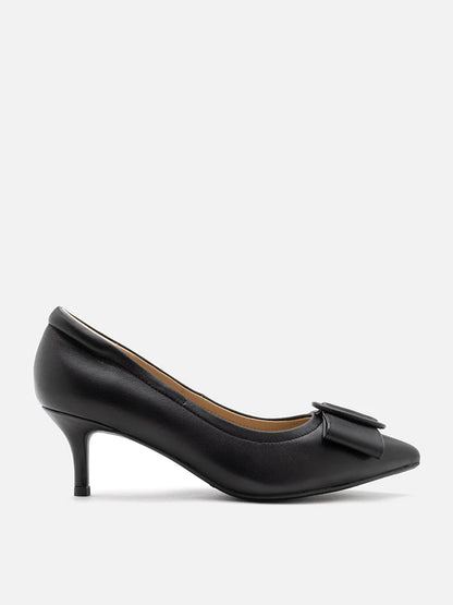 PAZZION, Clara Round Buckle Bow Pump Heels, Black