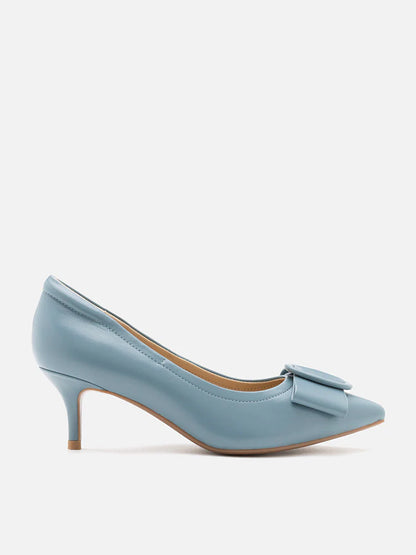 PAZZION, Clara Round Buckle Bow Pump Heels, Blue