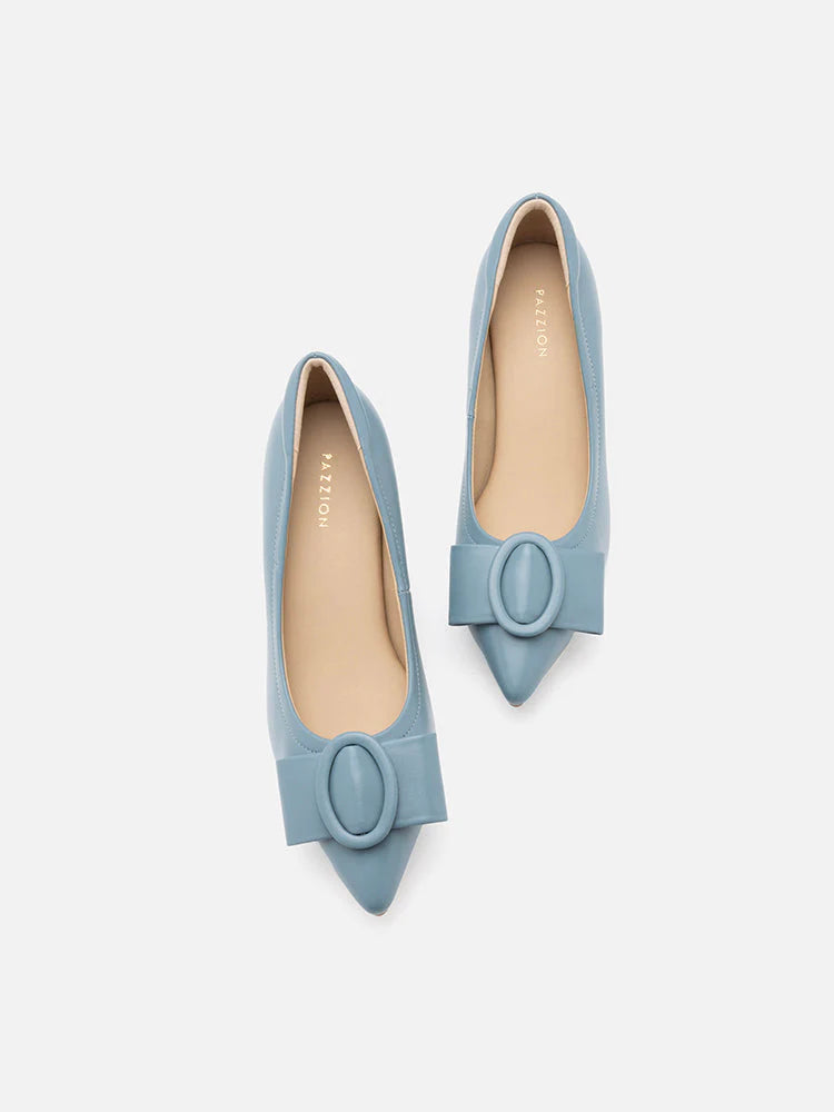 PAZZION, Clara Round Buckle Bow Pump Heels, Blue