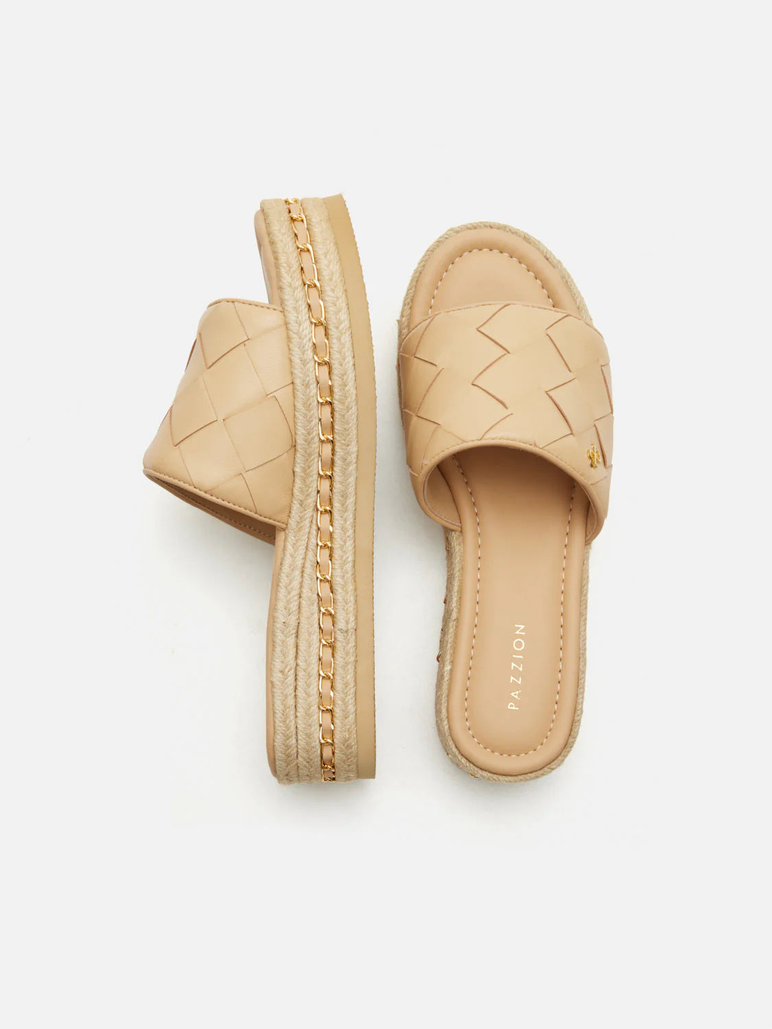 PAZZION, Clare Woven Slides, Almond