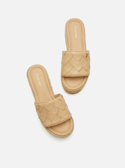 PAZZION, Clare Woven Slides, Almond