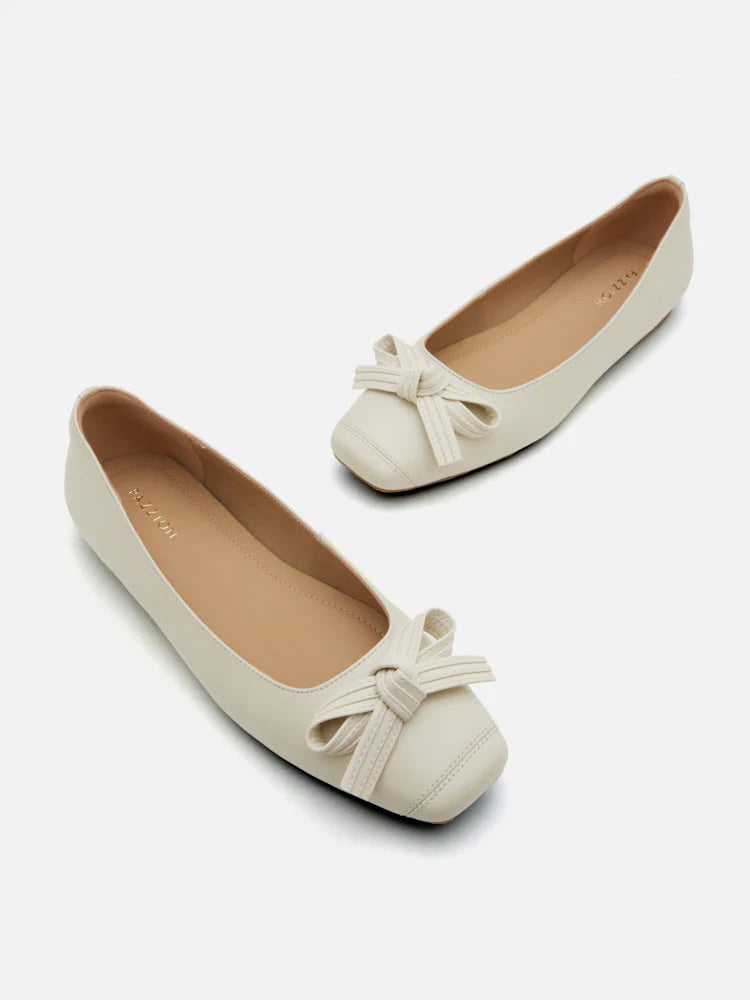 PAZZION, Clarice Bow Square Toe Flats, Beige