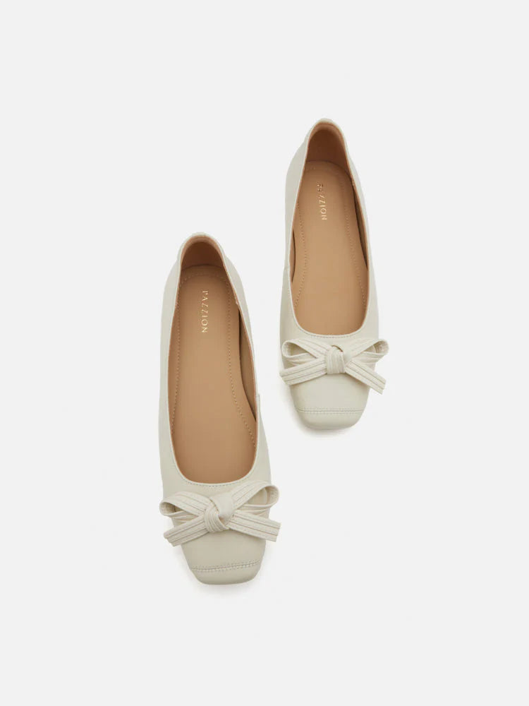 PAZZION, Clarice Bow Square Toe Flats, Beige