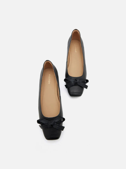 PAZZION, Clarice Bow Square Toe Flats, Black