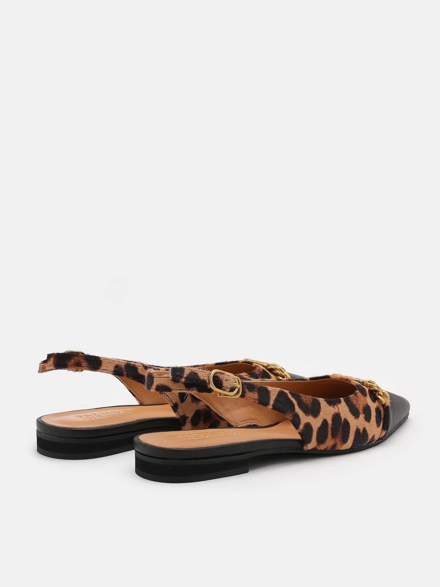 PAZZION, Cleo Leopard Fur Pointed Sling Back Flats, Almond