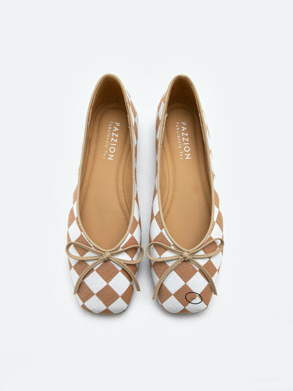 PAZZION, Colette Geometric Patterned Square Toe Flats, Khaki