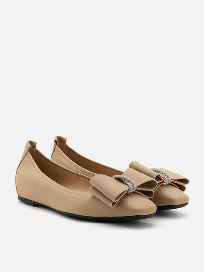 PAZZION, Cora Bow Square-Toe Covered Flats, Almond