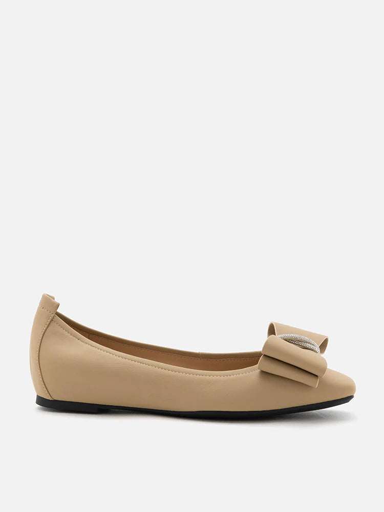 PAZZION, Cora Bow Square-Toe Covered Flats, Almond