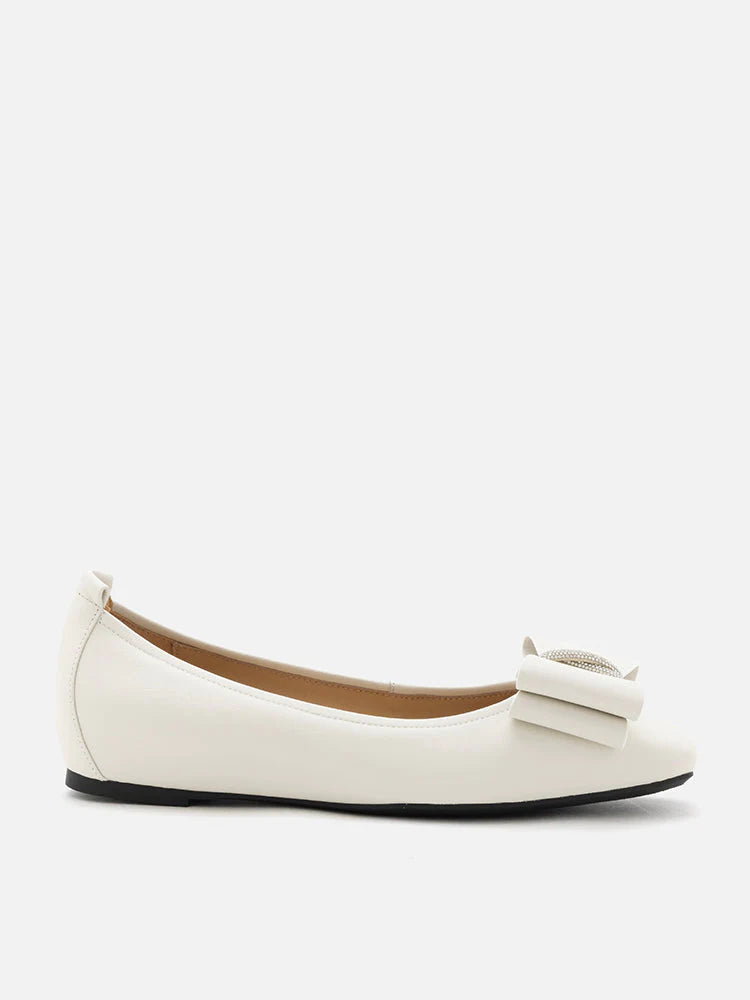 PAZZION, Cora Bow Square-Toe Covered Flats, White