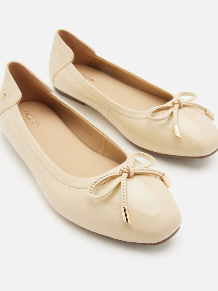 PAZZION, Cosette Patent Bow Ballet Flats, Almond