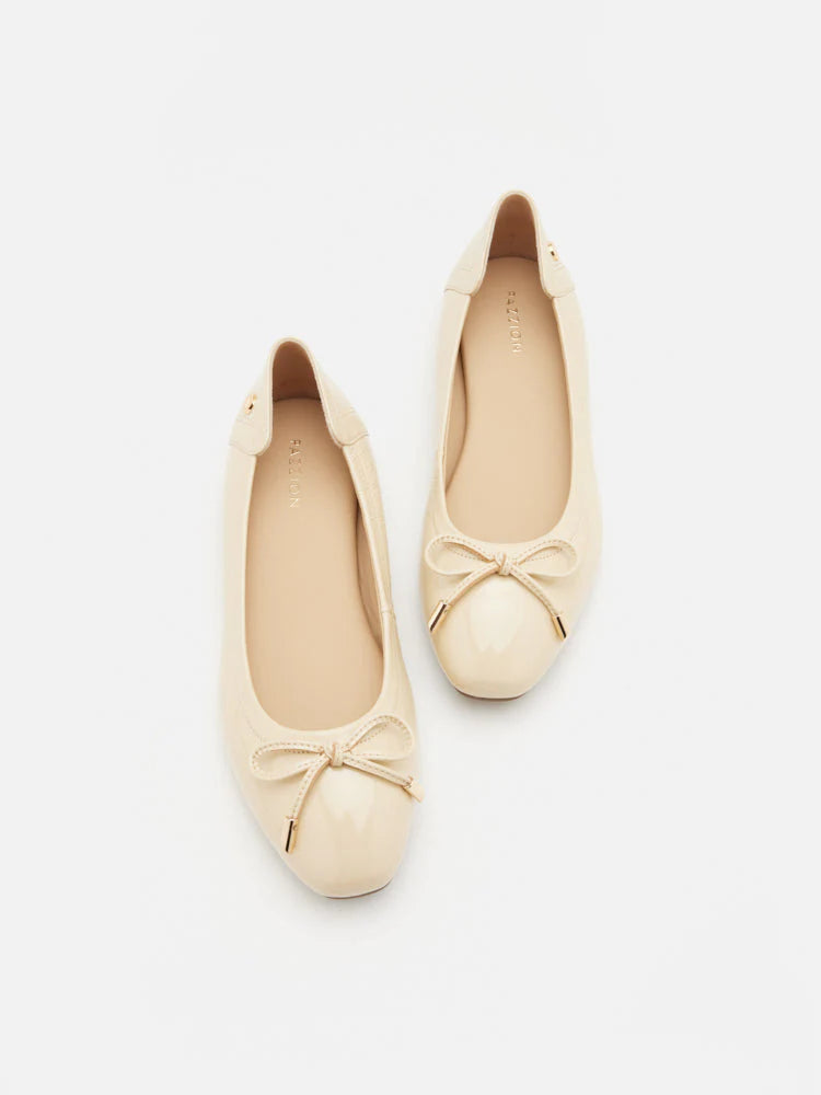 PAZZION, Cosette Patent Bow Ballet Flats, Almond