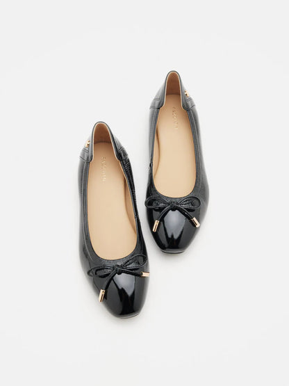 PAZZION, Cosette Patent Bow Ballet Flats, Black