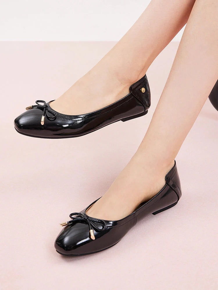 PAZZION, Cosette Patent Bow Ballet Flats, Black