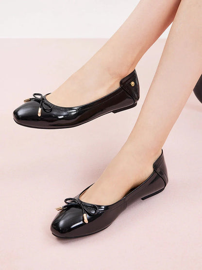 PAZZION, Cosette Patent Bow Ballet Flats, Black