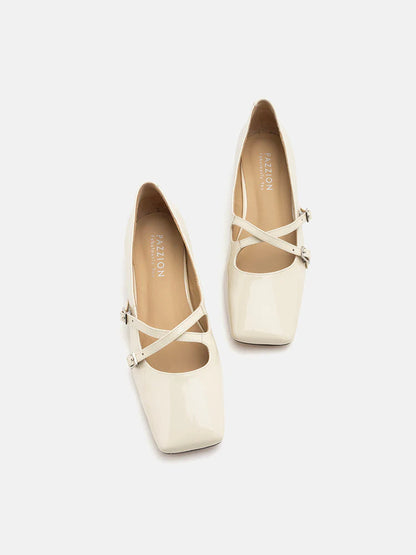 PAZZION, Cressida Square Toe Heels, Beige