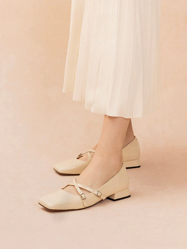 PAZZION, Cressida Square Toe Heels, Beige