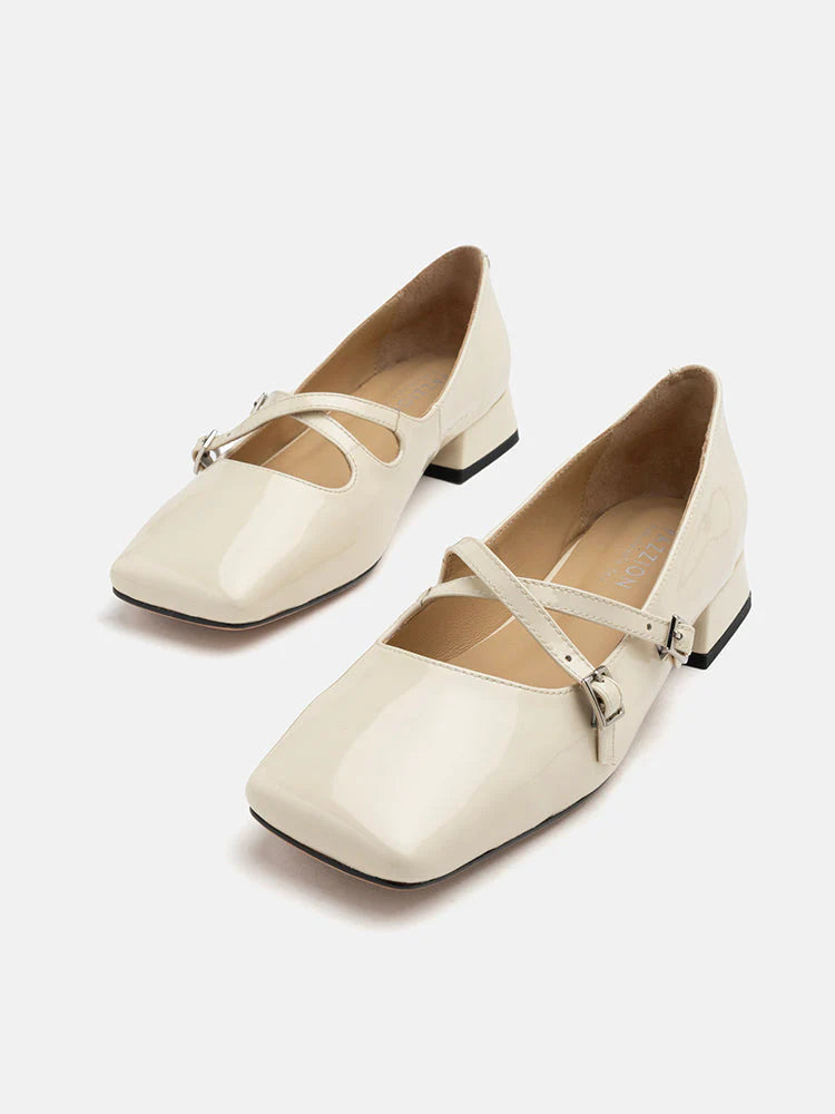 PAZZION, Cressida Square Toe Heels, Beige