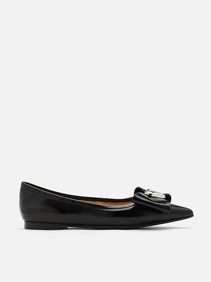 PAZZION, Daisy Hearts and Bow Pointed Toe Metallic Flats, Black