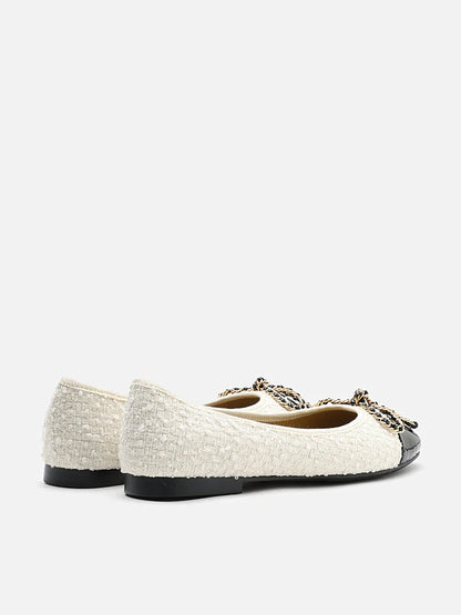 PAZZION, Daisy Tweed Toe Cap Bow Flats, Beige