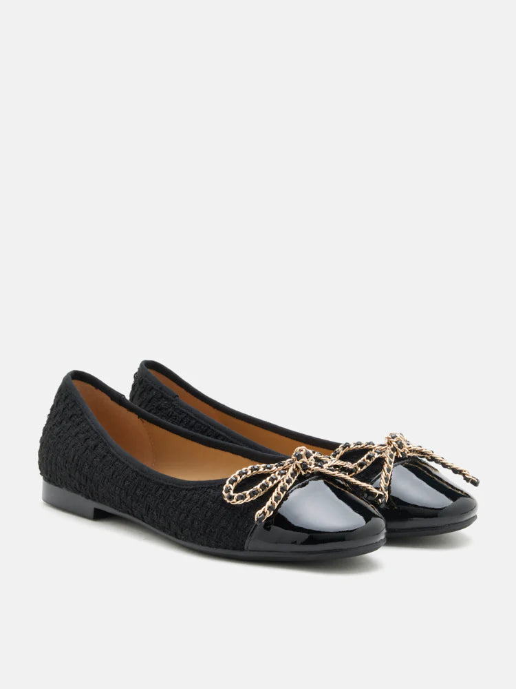 PAZZION, Daisy Tweed Toe Cap Bow Flats, Black