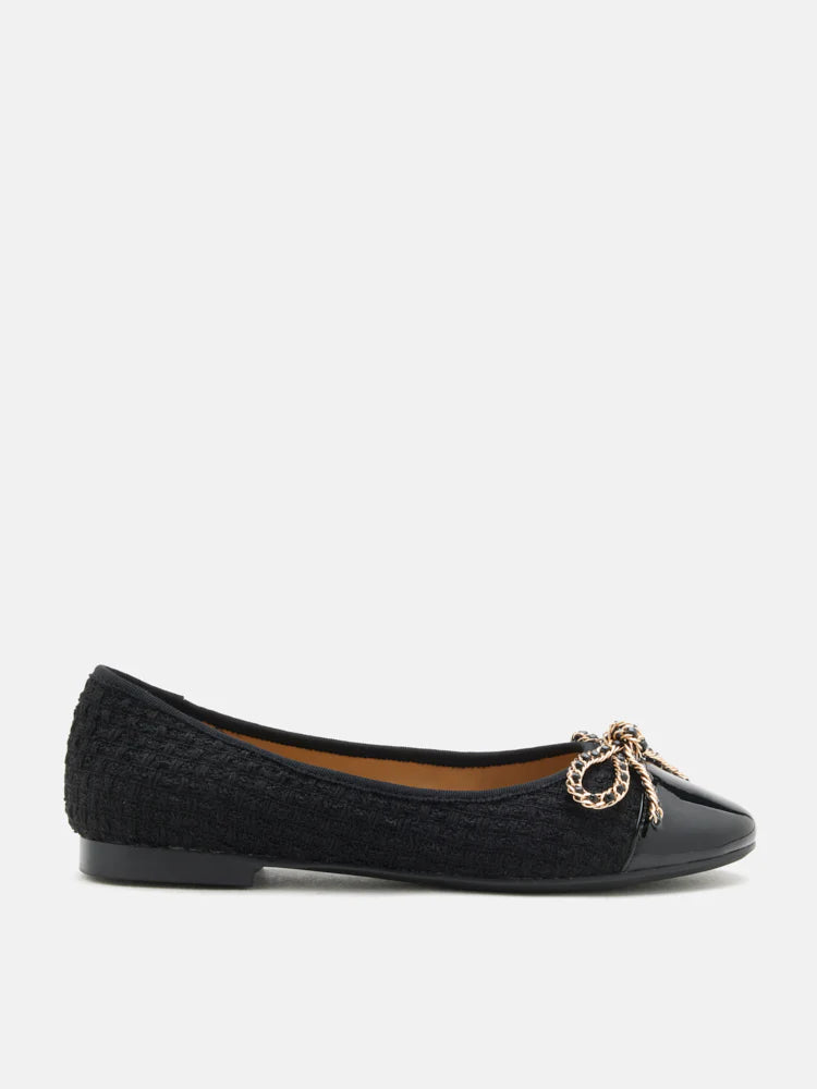 PAZZION, Daisy Tweed Toe Cap Bow Flats, Black