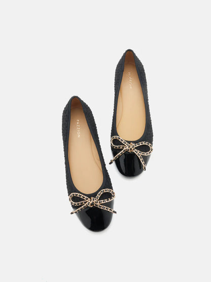 PAZZION, Daisy Tweed Toe Cap Bow Flats, Black