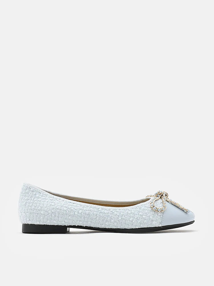 PAZZION, Daisy Tweed Toe Cap Bow Flats, Blue