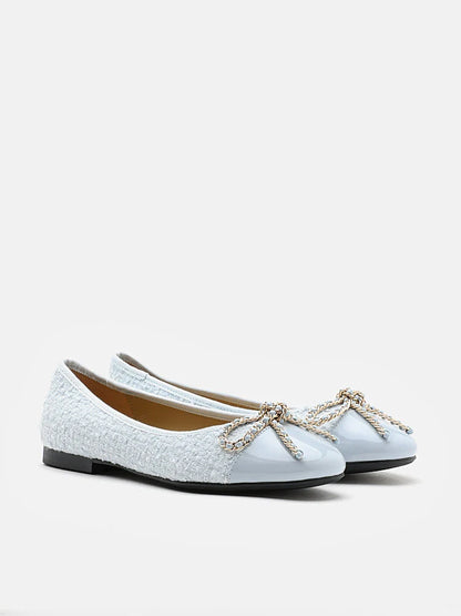 PAZZION, Daisy Tweed Toe Cap Bow Flats, Blue